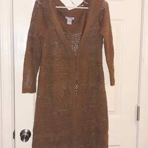 Long crocheted hooded cardigan